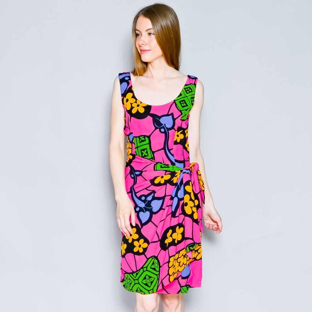 CHRISTIAN LACROIX Paris Vintage Pink Floral Dress Sz 38 18"P2P 29"W